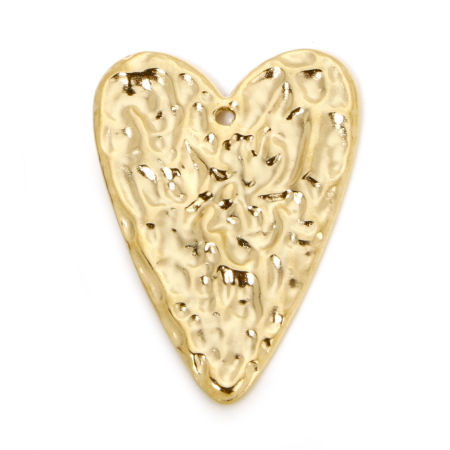 Picture of 2 PCs 304 Stainless Steel Valentine's Day Charmes Gold Plated Heart 24.5mm x 24.5mm
