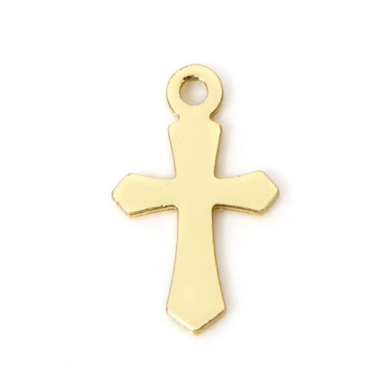 Image de 2 Pcs Breloques Religieux en Laiton Respectueux de la Nature Croix Plaqué Or Véritable 18K Vide 12mm x 7mm