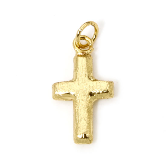 Image de 1 Pièce Breloques Religieux en Laiton Respectueux de la Nature Croix Plaqué Or Véritable 18K Tréfilage 22mm x 10mm