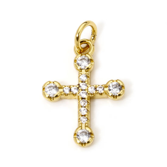 Image de 1 Pièce Breloques Religieux en Laiton Respectueux de la Nature Croix Plaqué Or Véritable 18K Micro Pave à Zircone Cubique Clair 20mm x 12mm