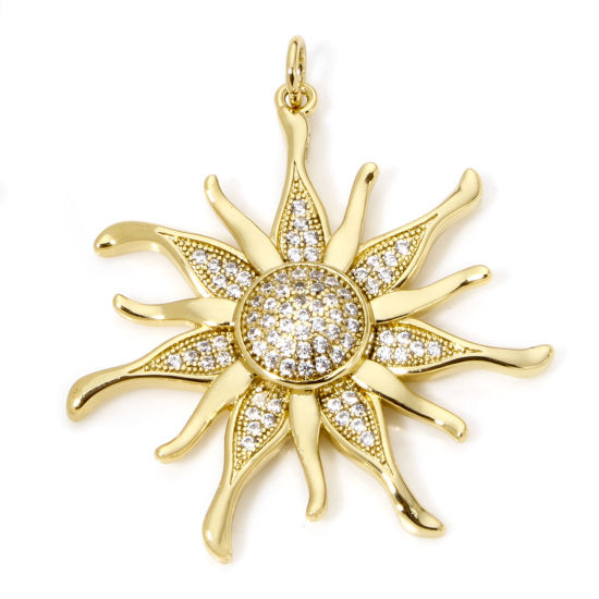 Immagine di 1 Pz Ecologico Ottone Galassia Ciondoli Pendenti Sole 18K Vero Oro Placcato Micro Spianare Trasparente Cubic Zirconiae 3.6cm x 3.2cm
