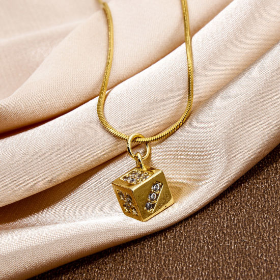Изображение 1 ШТ Экологичный Латунь Подвески Игральная Кость 18K настоящее золото с покрытием Трехмерный Прозрачный Искусственный Циркон 16мм x 9мм