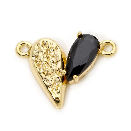 Immagine di 1 Pz Ottone San Valentino Pendenti Charms Connettori 18K Vero Oro Placcato Cuore Nero Strass 19mm x 14mm