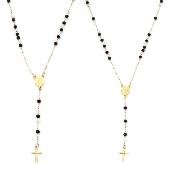 Image de 1 Pièce Collier Chapelet de Perles de Prière en 304 Acier Inoxydable Religieux Doré Croix Sainte Vierge Marie 52cm Long