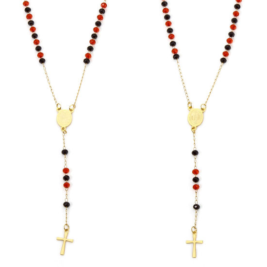 Image de 1 Pièce Collier Chapelet de Perles de Prière en 304 Acier Inoxydable Religieux Doré Croix Sainte Vierge Marie 52cm Long