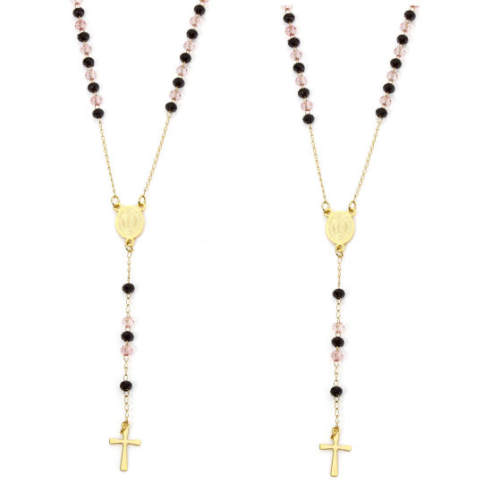 Image de 1 Pièce Collier Chapelet de Perles de Prière en 304 Acier Inoxydable Religieux Doré Croix Sainte Vierge Marie 52cm Long