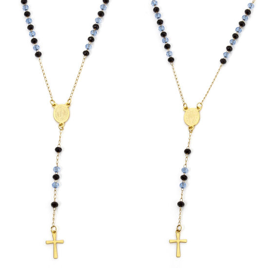 Image de 1 Pièce Collier Chapelet de Perles de Prière en 304 Acier Inoxydable Religieux Doré Croix Sainte Vierge Marie 52cm Long