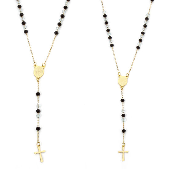 Image de 1 Pièce Collier Chapelet de Perles de Prière en 304 Acier Inoxydable Religieux Doré Croix Sainte Vierge Marie 52cm Long