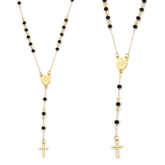 Image de 1 Pièce Collier Chapelet de Perles de Prière en 304 Acier Inoxydable Religieux Doré Croix Sainte Vierge Marie 52cm Long