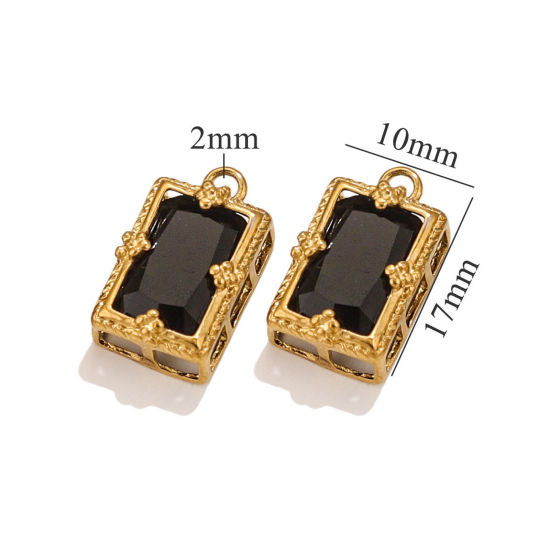 Image de 1 Pièce Breloques en 304 Acier Inoxydable Placage sous Vide Rectangle Plaqué Or 18K à Zircone Cubique Noir 17mm x 10mm