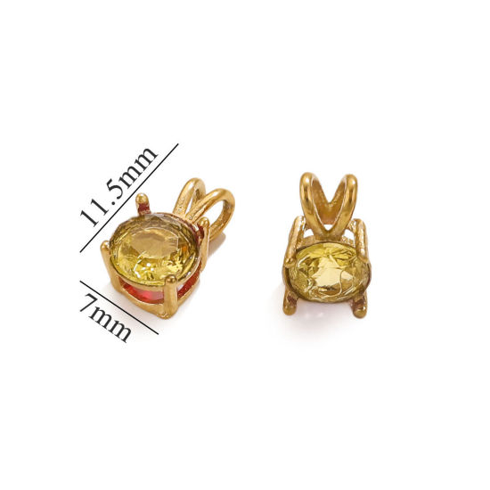 Immagine di 1 Pz Placcatura Sottovuoto 304 Acciaio Inossidabile Ciondoli Tondo Placcato Oro 18K Giallo Cubic Zirconiae 12mm x 7mm
