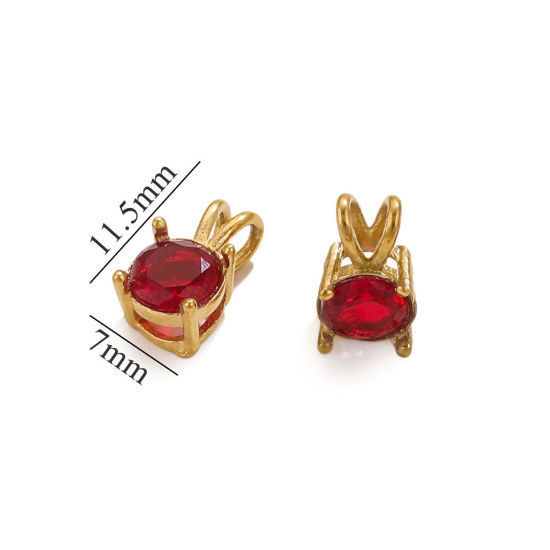 Immagine di 1 Pz Placcatura Sottovuoto 304 Acciaio Inossidabile Ciondoli Tondo Placcato Oro 18K Rosso Cubic Zirconiae 12mm x 7mm