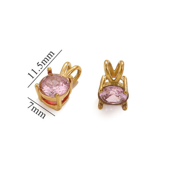 Immagine di 1 Pz Placcatura Sottovuoto 304 Acciaio Inossidabile Ciondoli Tondo Placcato Oro 18K Rosa Cubic Zirconiae 12mm x 7mm