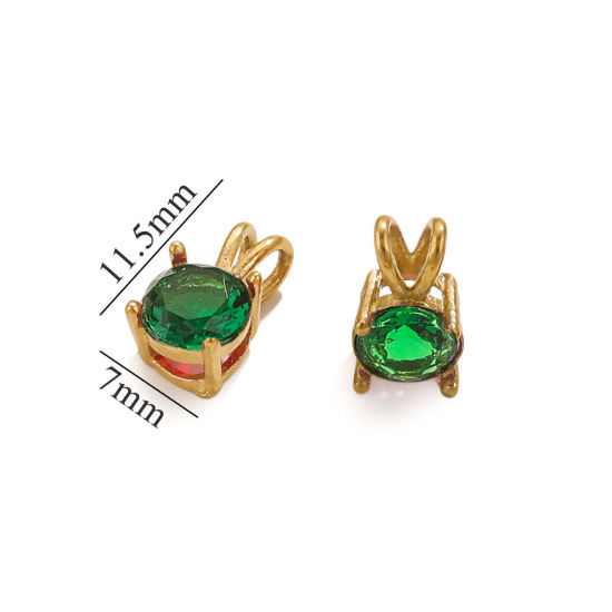 Immagine di 1 Pz Placcatura Sottovuoto 304 Acciaio Inossidabile Ciondoli Tondo Placcato Oro 18K Verde Cubic Zirconiae 12mm x 7mm