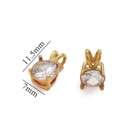 Immagine di 1 Pz Placcatura Sottovuoto 304 Acciaio Inossidabile Ciondoli Tondo Placcato Oro 18K Trasparente Cubic Zirconiae 12mm x 7mm