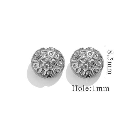 Picture of 2 PCs 304 Stainless Steel Beads For DIY Jewelry Making Flower Silver Tone Hammered 9mm Dia., Hole: Approx 1mm