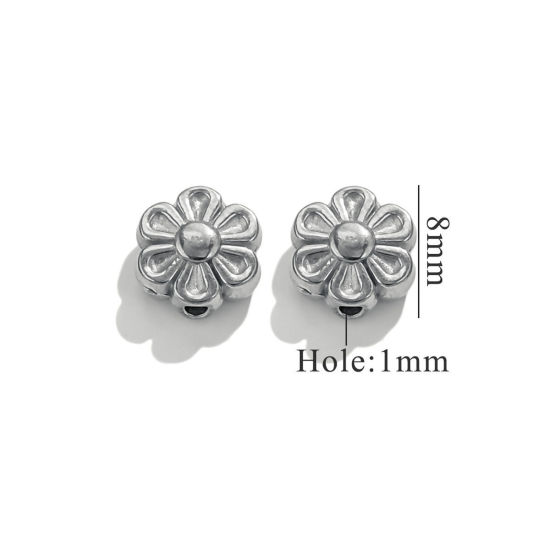 Picture of 2 PCs 304 Stainless Steel Beads For DIY Jewelry Making Flower Silver Tone 8.5mm x 8mm, Hole: Approx 1.2mm