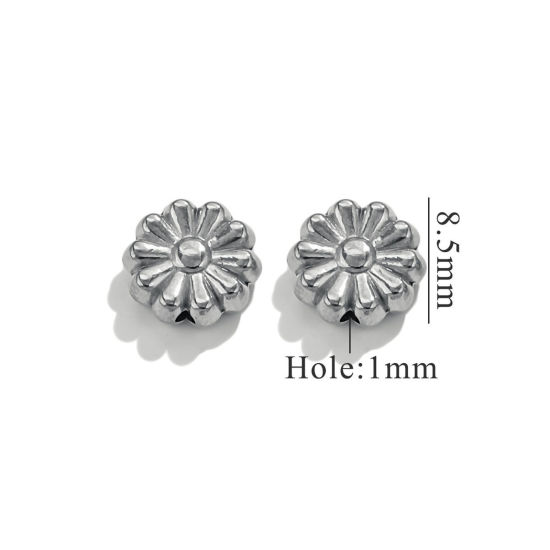 Picture of 2 PCs 304 Stainless Steel Beads For DIY Jewelry Making Flower Silver Tone 9mm x 8mm, Hole: Approx 1mm