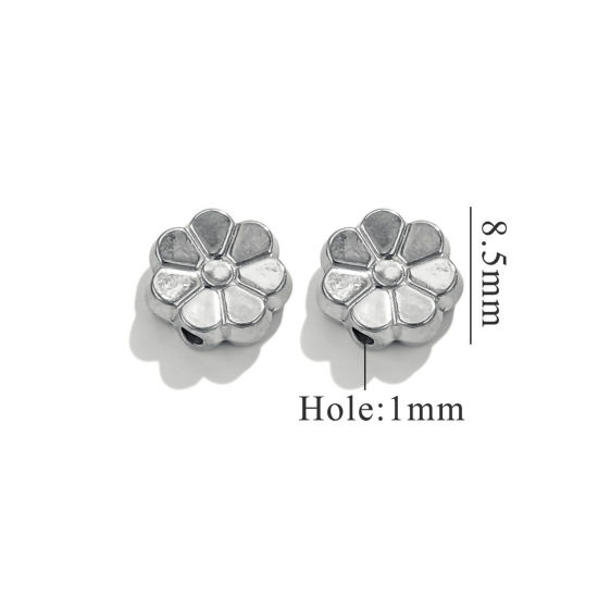 Picture of 2 PCs 304 Stainless Steel Beads For DIY Jewelry Making Flower Silver Tone 8.5mm x 8mm, Hole: Approx 1.4mm