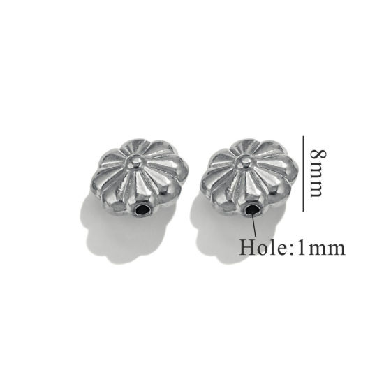 Picture of 2 PCs 304 Stainless Steel Beads For DIY Jewelry Making Flower Silver Tone 9mm x 8mm, Hole: Approx 0.8mm