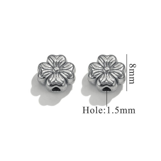 Picture of 2 PCs 304 Stainless Steel Beads For DIY Jewelry Making Flower Silver Tone 8mm x 8mm, Hole: Approx 1.5mm