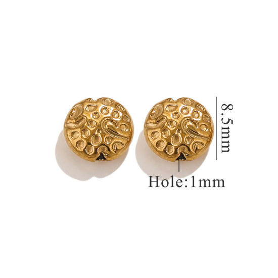 Picture of 2 PCs Vacuum Plating 304 Stainless Steel Beads For DIY Jewelry Making Flower 18K Gold Plated Hammered 9mm Dia., Hole: Approx 1mm