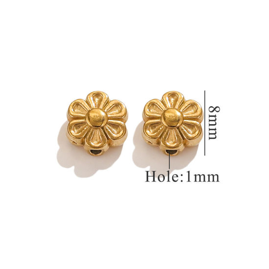 Picture of 2 PCs Vacuum Plating 304 Stainless Steel Beads For DIY Jewelry Making Flower 18K Gold Plated 8.5mm x 8mm, Hole: Approx 1.2mm