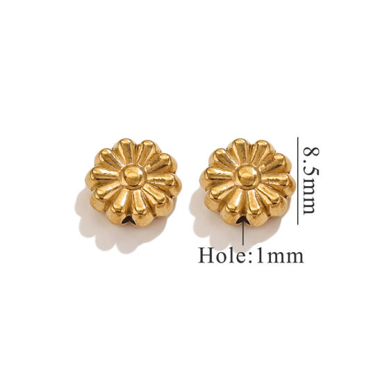 Picture of 2 PCs Vacuum Plating 304 Stainless Steel Beads For DIY Jewelry Making Flower 18K Gold Plated 9mm x 8mm, Hole: Approx 1mm