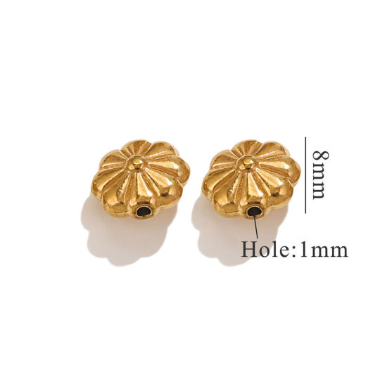 Picture of 2 PCs Vacuum Plating 304 Stainless Steel Beads For DIY Jewelry Making Flower 18K Gold Plated 9mm x 8mm, Hole: Approx 0.8mm