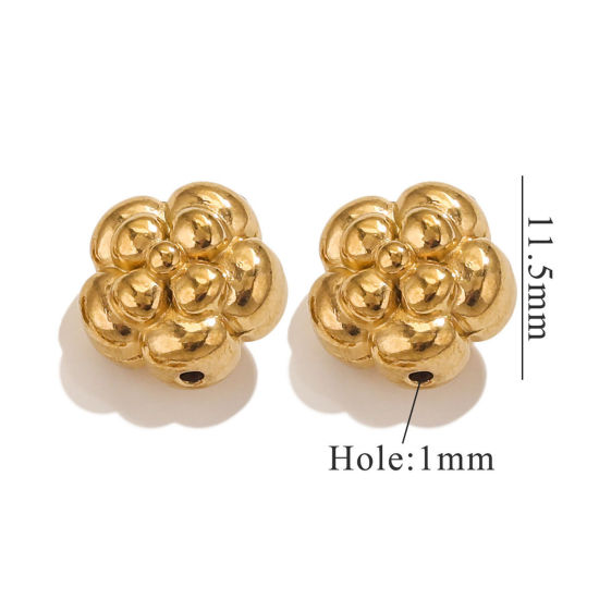 Picture of 2 PCs Vacuum Plating 304 Stainless Steel Beads For DIY Jewelry Making Flower 18K Gold Plated 12mm x 12mm, Hole: Approx 1.2mm