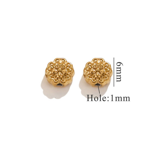 Picture of 2 PCs Vacuum Plating 304 Stainless Steel Beads For DIY Jewelry Making Flower 18K Gold Plated 6.5mm x 6mm, Hole: Approx 0.8mm