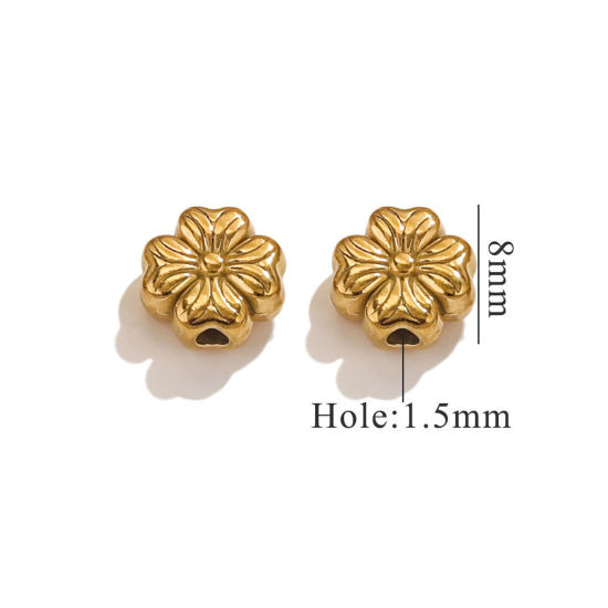 Picture of 2 PCs Vacuum Plating 304 Stainless Steel Beads For DIY Jewelry Making Flower 18K Gold Plated 8mm x 8mm, Hole: Approx 1.5mm