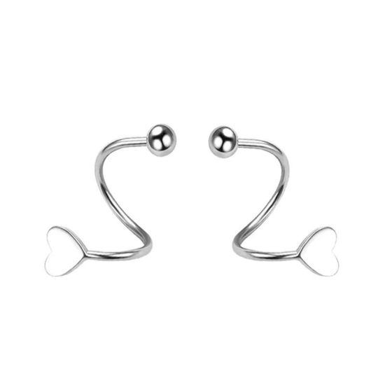 Picture of 2 Pairs 304 Stainless Steel Ear Post Stud Earrings Silver Tone S Shaped Heart 16mm x 11mm, Post/ Wire Size: (20 gauge)