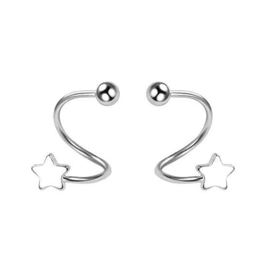 Picture of 2 Pairs 304 Stainless Steel Ear Post Stud Earrings Silver Tone S Shaped Pentagram Star 16mm x 11mm, Post/ Wire Size: (20 gauge)