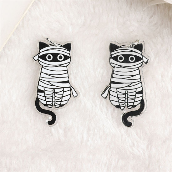 Image de 10 Pcs Pendentifs en Acrylique Halloween Momie d'Halloween Chats Noir & Blanc 4.3cm x 2.3cm