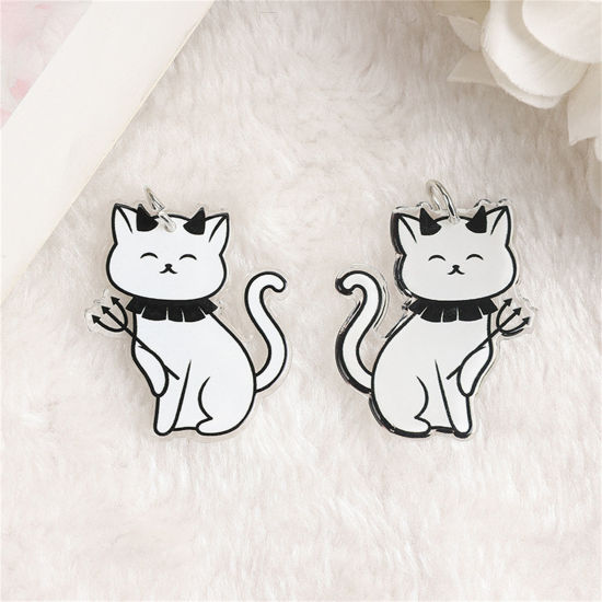 Image de 10 Pcs Pendentifs en Acrylique Halloween Chat Noir & Blanc 3.8cm x 3.2cm