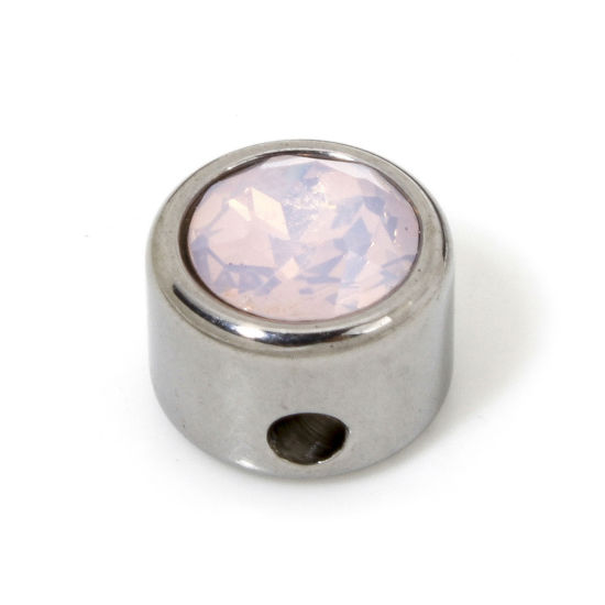 Image de 2 Pcs Perles pour DIY Fabrication de Bijoux en 304 Acier Inoxydable Plat-Rond Argent Mat à Strass Rose Clair env. 8mm Dia., Trou: env. 1.6mm