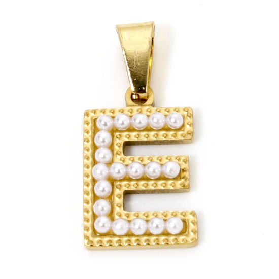 Изображение 1 ШТ Экологичное вакуумное PVD-покрытие 304 Нержавеющая Сталь Подвески 18K позолоченный Заглавная буква Сообщение " E " С Исскуственными Жемчугами 24мм x 11мм