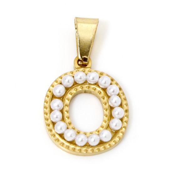 Изображение 1 ШТ Экологичное вакуумное PVD-покрытие 304 Нержавеющая Сталь Подвески 18K позолоченный Заглавная буква Сообщение " O " С Исскуственными Жемчугами 24мм x 13.5мм