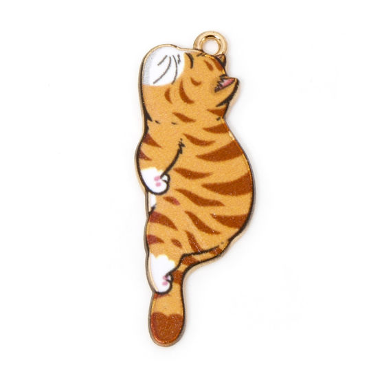 Image de 20 Pcs Pendentifs en Alliage de Zinc Doré Orange Chat Émail 3.5cm x 1.3cm