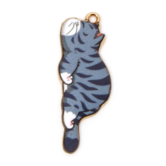 Image de 20 Pcs Pendentifs en Alliage de Zinc Doré Gris Chat Émail 3.5cm x 1.3cm