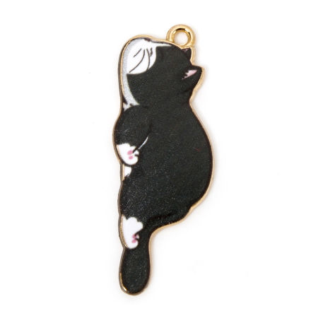 Bild von 20 Stück Zinklegierung Anhänger Vergoldet Schwarz Katze Emaille 3.5cm x 1.3cm