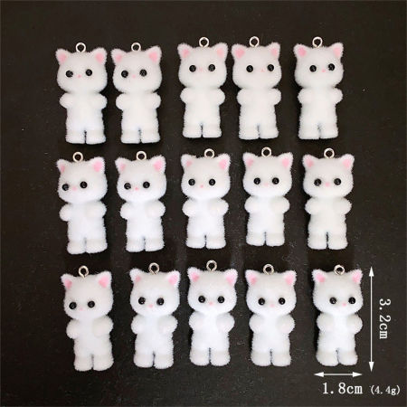 Imagen de 2 Unidades Flocado Colgantes Gato Tono de Plata Blanco 3.2cm x 1.8cm