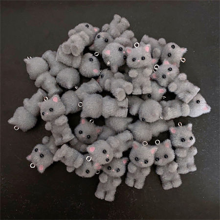 Imagen de 2 Unidades Flocado Colgantes Gato Tono de Plata Gris 3.2cm x 1.8cm
