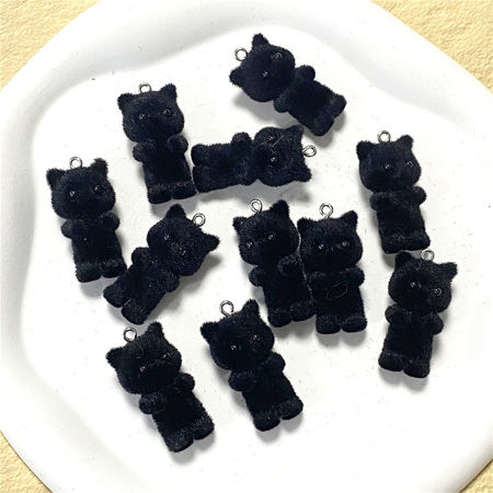 Imagen de 2 Unidades Flocado Colgantes Gato Tono de Plata Negro 3.2cm x 1.8cm