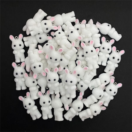 Imagen de 2 Unidades Flocado día de Pascua Colgantes Conejo Tono de Plata Blanco 4cm x 2cm