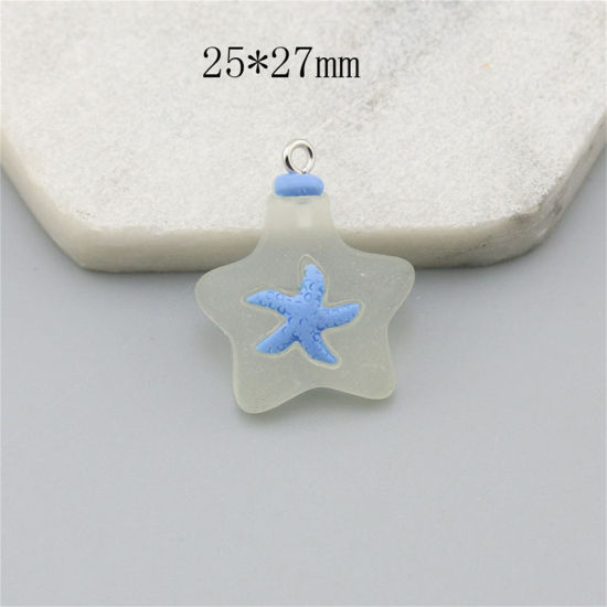 Image de 10 Pcs Breloques Bijoux d'Océan en Résine Bouteille à la Mer Argent Mat Transparent Etoile de Mer 27mm x 25mm