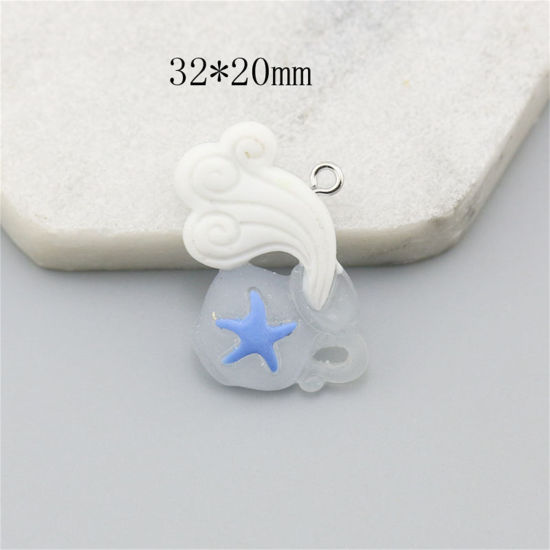 Image de 10 Pcs Pendentifs Bijoux d'Océan en Résine Vase de Fleurs Argent Mat Blanc Vague 3.2cm x 2cm