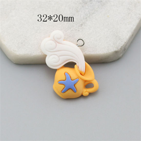 Image de 10 Pcs Pendentifs Bijoux d'Océan en Résine Vase de Fleurs Argent Mat Jaune Vague 3.2cm x 2cm