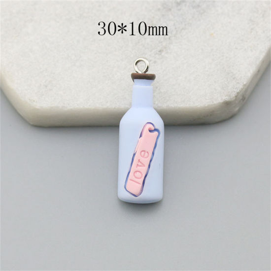 Image de 10 Pcs Pendentifs Bijoux d'Océan en Résine Bouteille à la Mer Argent Mat Bleu 3cm x 1cm